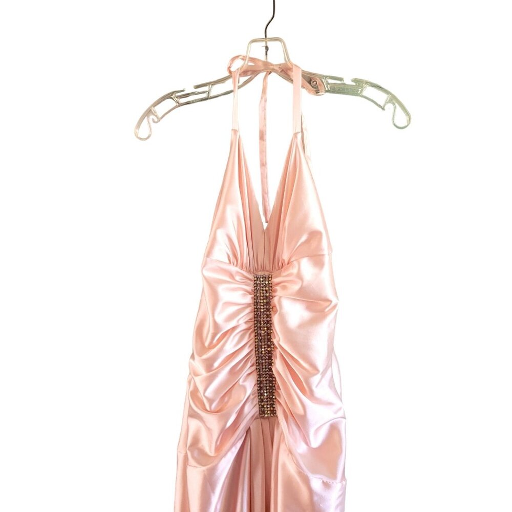 Jessica McClintock Vintage Blush Pink Rhinestone Halter Top Evening Gown - Picture 5 of 8